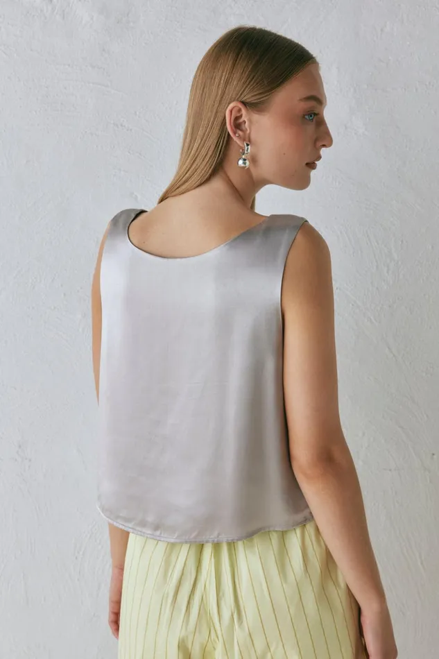 VRG GRL Sleeveless Women Lira Satin Top Silver VRG GRL Sleeveless Women Lira Satin Top Silver