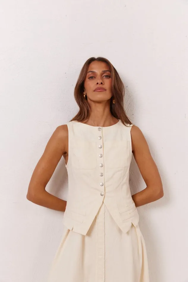 VRG GRL Vests Women Suki Denim Vest Cream