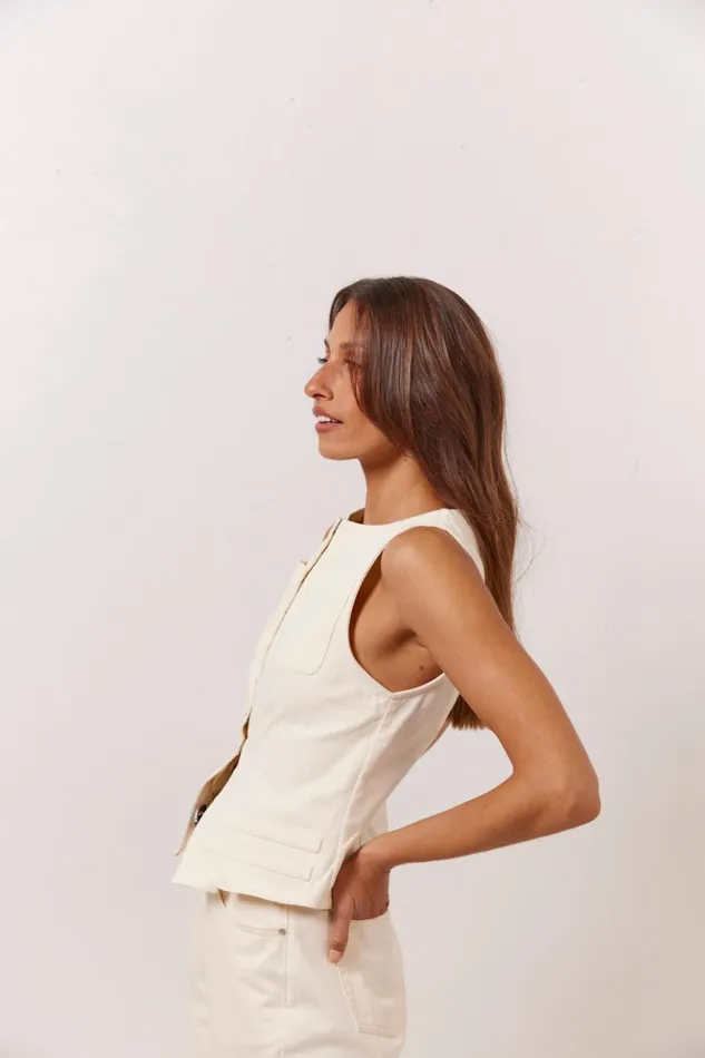 VRG GRL Vests Women Suki Denim Vest Cream VRG GRL Vests Women Suki Denim Vest Cream