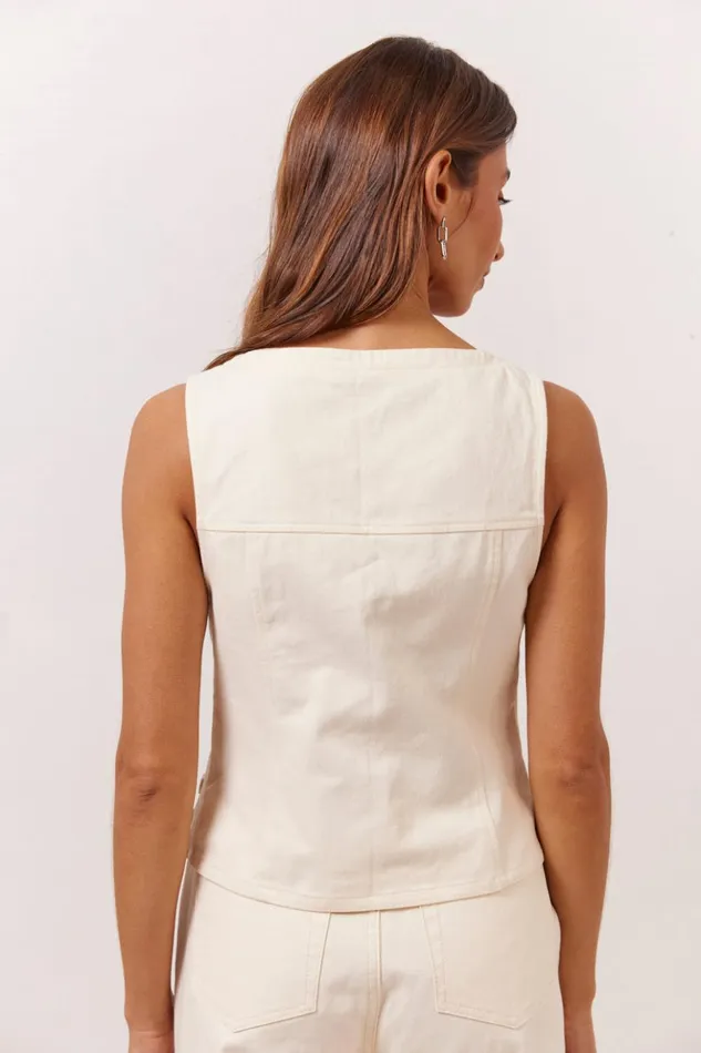 VRG GRL Vests Women Suki Denim Vest Cream VRG GRL Vests Women Suki Denim Vest Cream