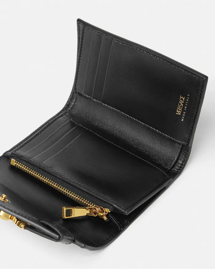 Wallets Women Versace CrocEffect Medusa 03995 Trifold Wallet Blackgold