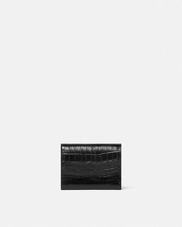 Wallets Women Versace CrocEffect Medusa 03995 Trifold Wallet Blackgold