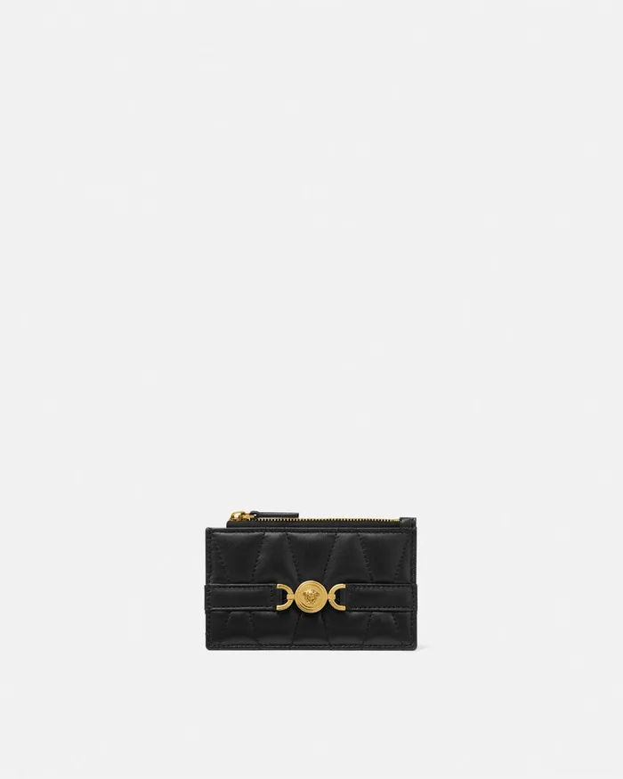 Wallets Women Versace Medusa 03995 Quilted Zip Card Holder Blackgold