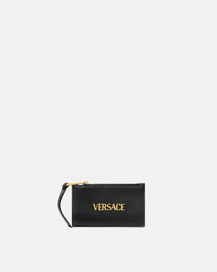 Wallets Women Versace Tag Zip Card Holder Blackgold