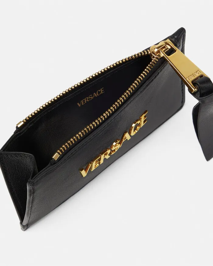 Wallets Women Versace Tag Zip Card Holder Blackgold