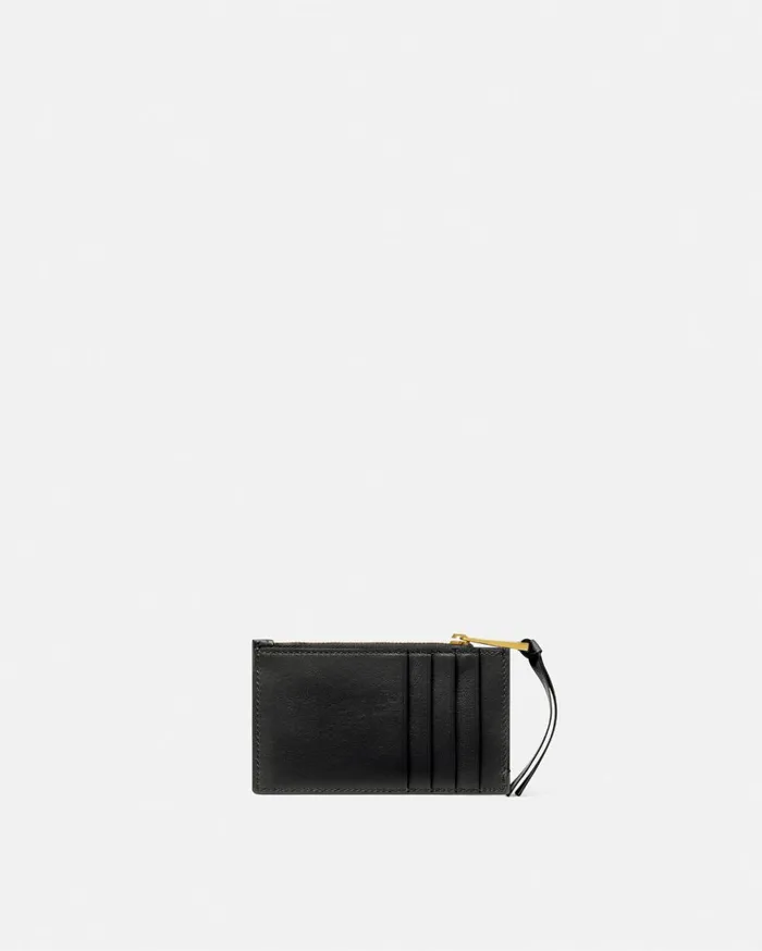 Wallets Women Versace Tag Zip Card Holder Blackgold