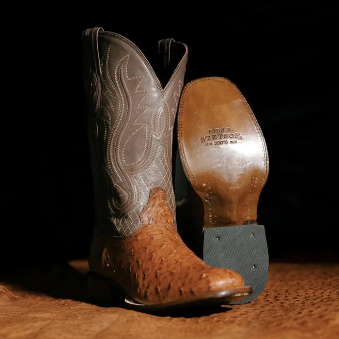 Western Men Stetson Ozzy Ostrich Boot Brown