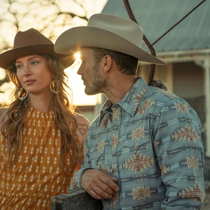 Western Shirts Men Stetson Desert Horizon Shirt Blue