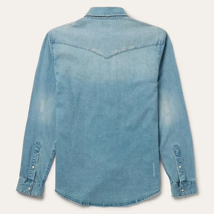 Western Shirts Men Stetson Distressed Denim Western Shirt Blue