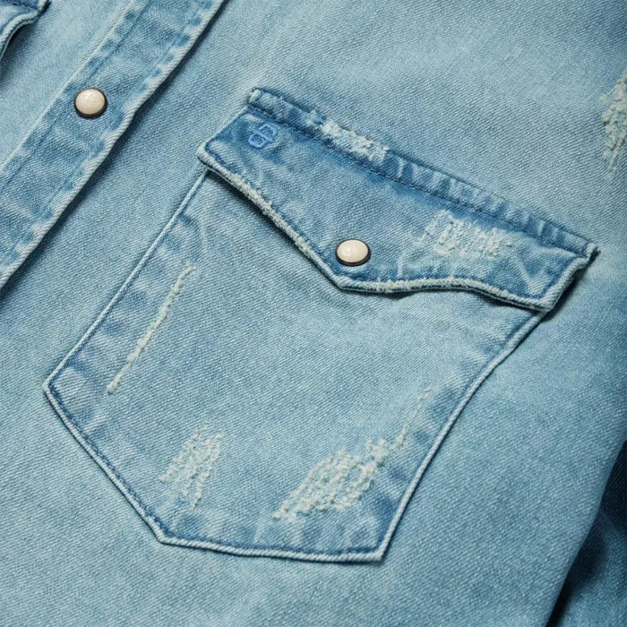 Western Shirts Men Stetson Distressed Denim Western Shirt Blue