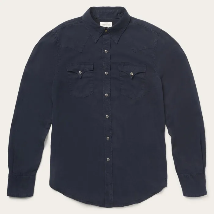 Western Shirts Men Stetson Navy Twill Shirt Blue