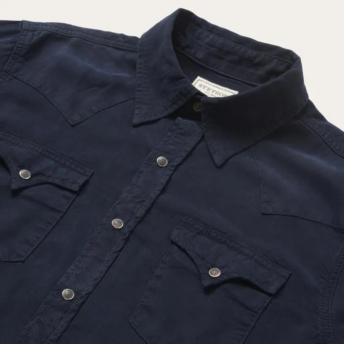 Western Shirts Men Stetson Navy Twill Shirt Blue