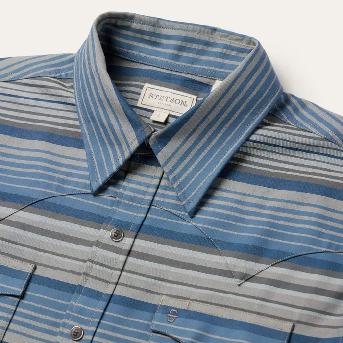 Western Shirts Men Stetson Serape Stripe Western Shirt Blue