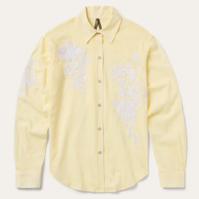 Western Shirts Women Stetson Embroidered Cotton Lawn Snap Front Shirt Yellow