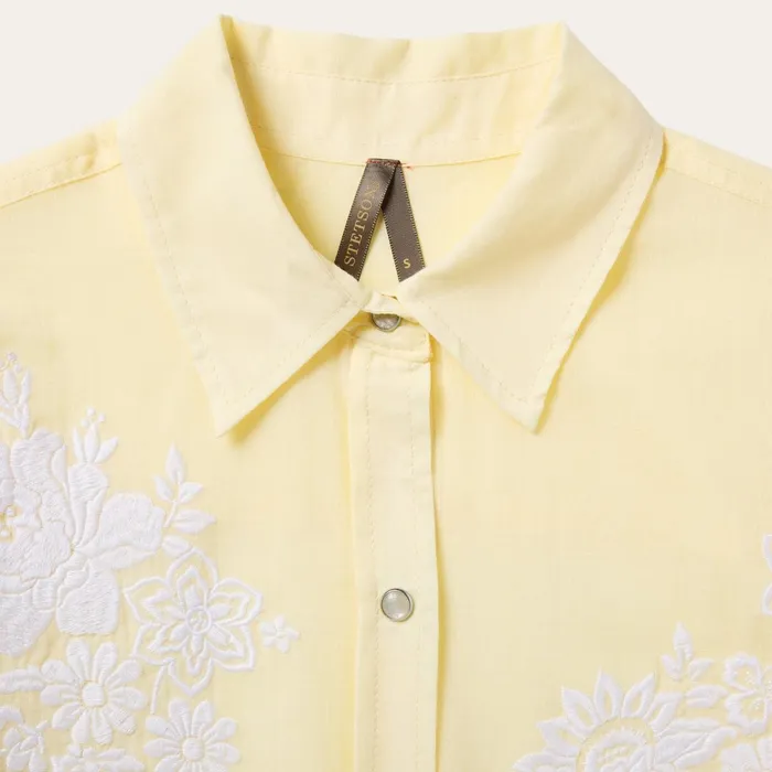 Western Shirts Women Stetson Embroidered Cotton Lawn Snap Front Shirt Yellow