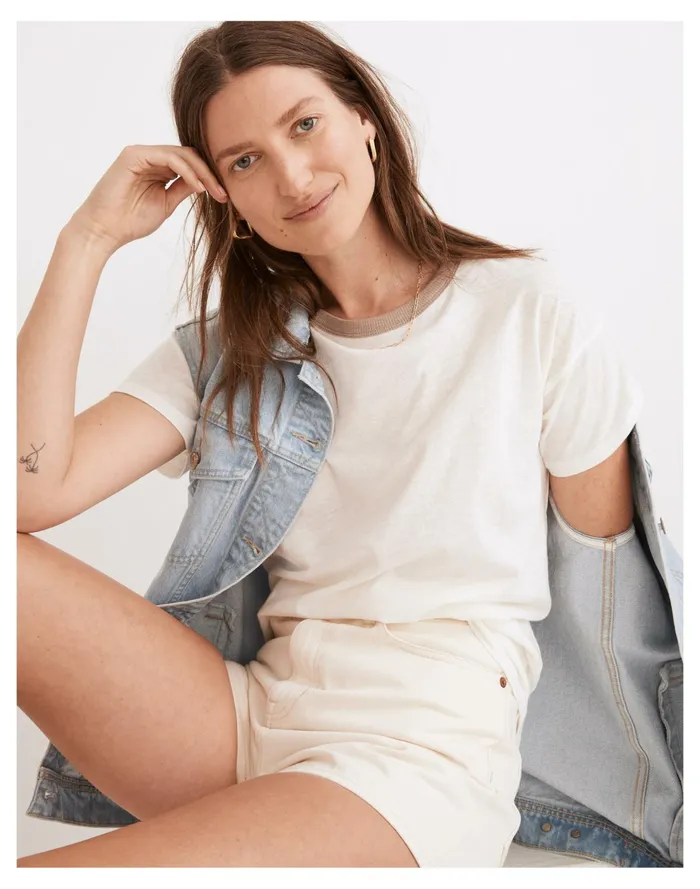 Whisper Cotton Rib Crewneck Ringer Tee Telluride Stone Women Madewell Tees