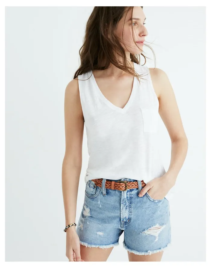Whisper Cotton V Neck Pocket Tank Optic White Women Madewell Tees