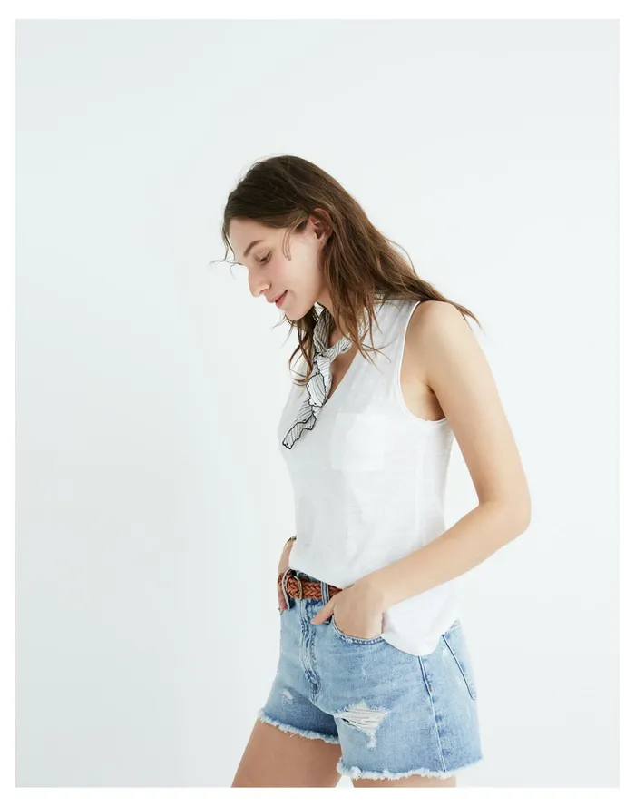 Whisper Cotton V Neck Pocket Tank Optic White Women Madewell Tees Whisper Cotton V Neck Pocket Tank Optic White Women Madewell Tees