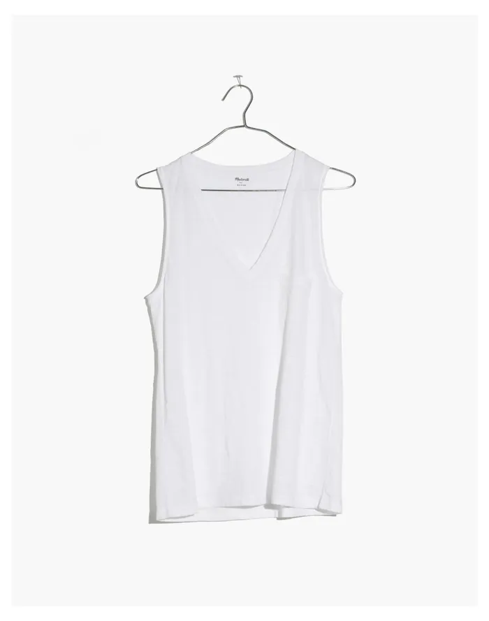 Whisper Cotton V Neck Pocket Tank Optic White Women Madewell Tees Whisper Cotton V Neck Pocket Tank Optic White Women Madewell Tees
