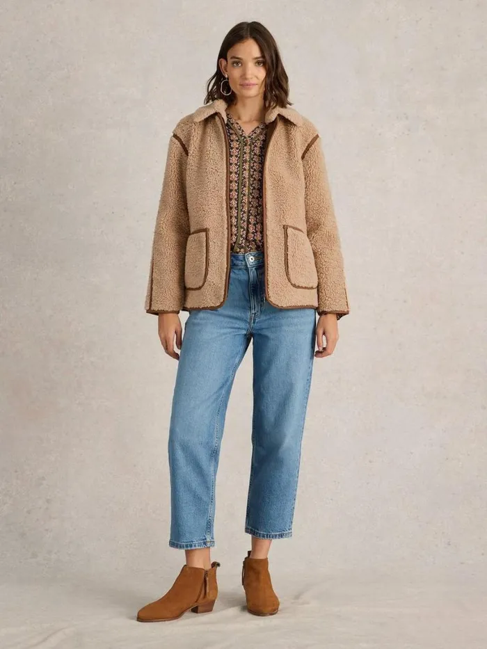 White Stuff Coats and Jackets Elm Borg Jacket Natural Multi 8211 Women