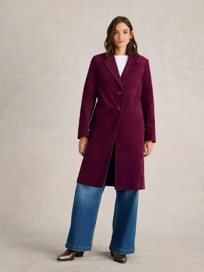 White Stuff Coats and Jackets Kamila Velvet Coat Dk Plum 8211 Women