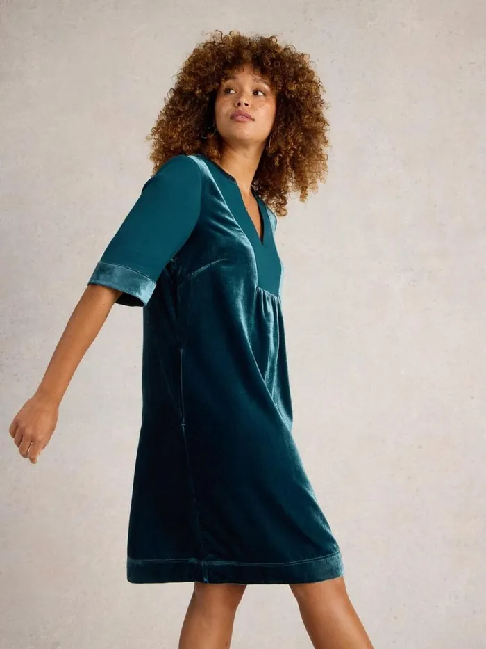 White Stuff Dresses Ash Velvet Mix Dress Dk Teal 8211 Women