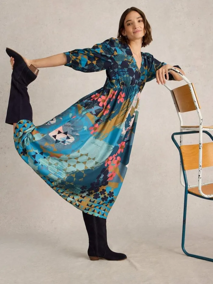 White Stuff Dresses Lucy Midi Printed Dress Teal Print 8211 Women