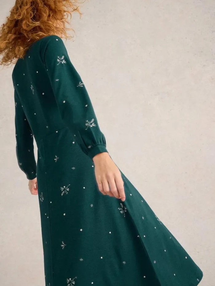 White Stuff Dresses Megan Embroidered Midi Jersey Dress Teal Multi 8211 Women