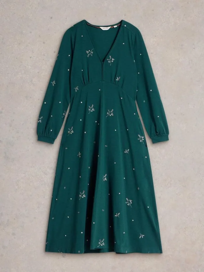 White Stuff Dresses Megan Embroidered Midi Jersey Dress Teal Multi 8211 Women
