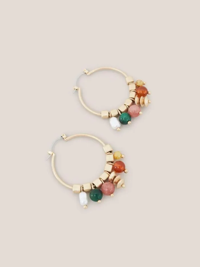 White Stuff Jewellery Multi Gem Hoop Earrings Gold Tone Metallic 8211 Women