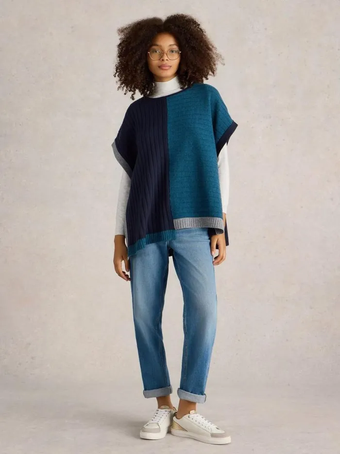 White Stuff Knitwear Ash Knitted Step Hem Poncho Teal Multi 8211 Women