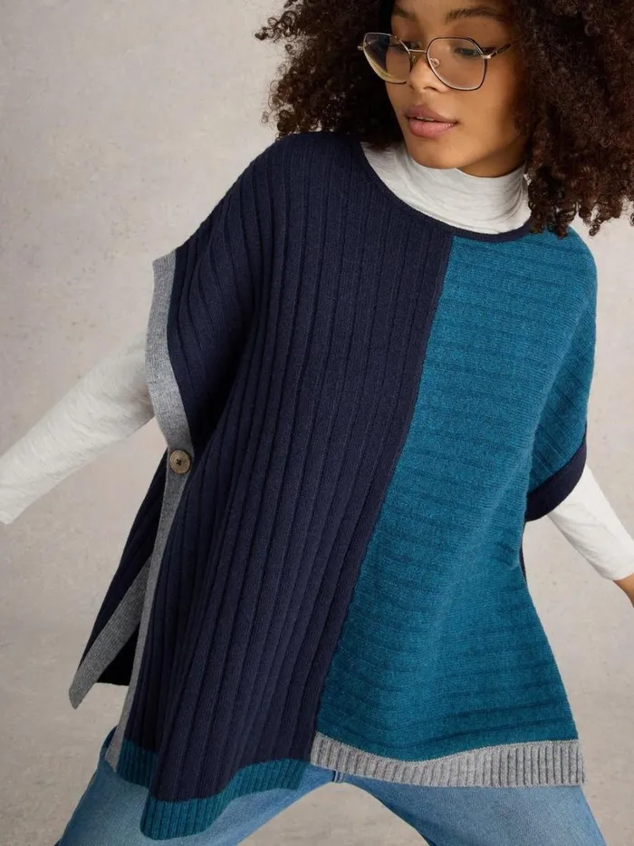 White Stuff Knitwear Ash Knitted Step Hem Poncho Teal Multi 8211 Women