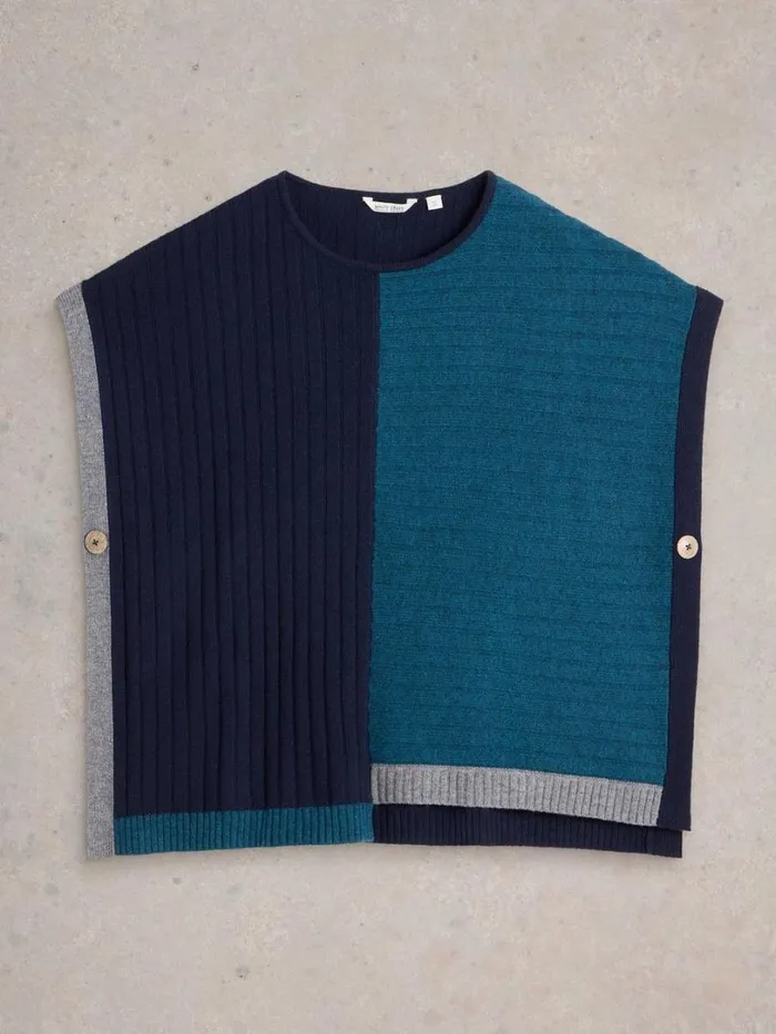 White Stuff Knitwear Ash Knitted Step Hem Poncho Teal Multi 8211 Women