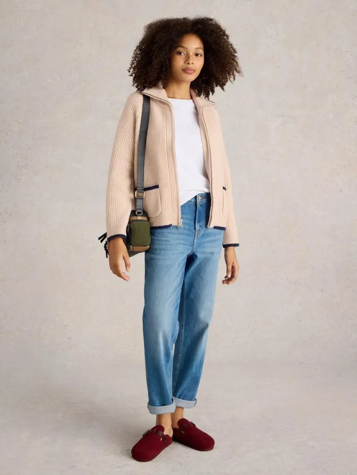 White Stuff Knitwear BETTY ZIP THROUGH BOMBER Light Natural 8211 Women