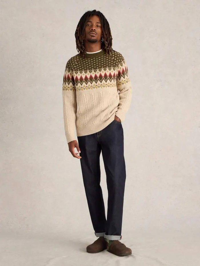 White Stuff Knitwear Cable Wool Fairisle Crew Neck Natural Multi 8211 Men White Stuff Knitwear Cable Wool Fairisle Crew Neck Natural Multi 8211 Men