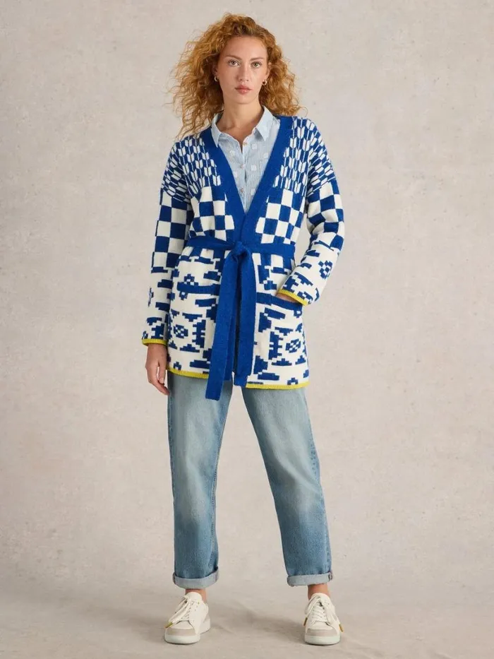 White Stuff Knitwear GEO MIX CARDI Blue Multi 8211 Women