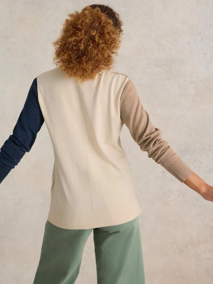 White Stuff Knitwear MAGGIE V NECK JUMPER Natural Multi 8211 Women