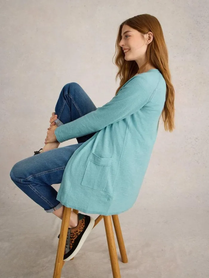 White Stuff Knitwear NARIA LONGLINE CARDI Mid Blue 8211 Women