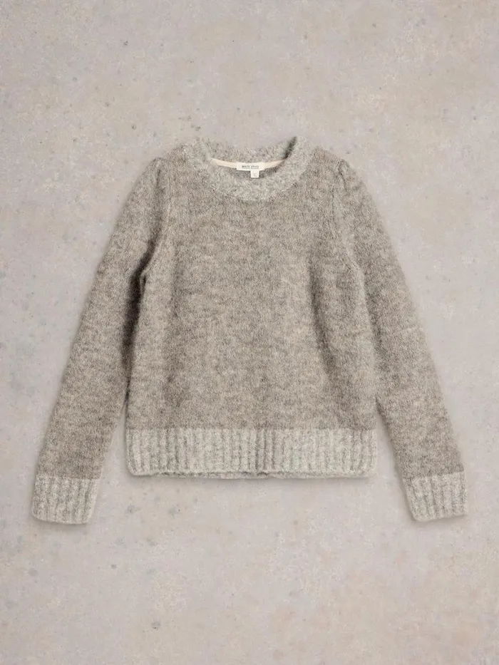 White Stuff Knitwear PAIGE PUFF SLEEVE JUMPER Mid Grey 8211 Women