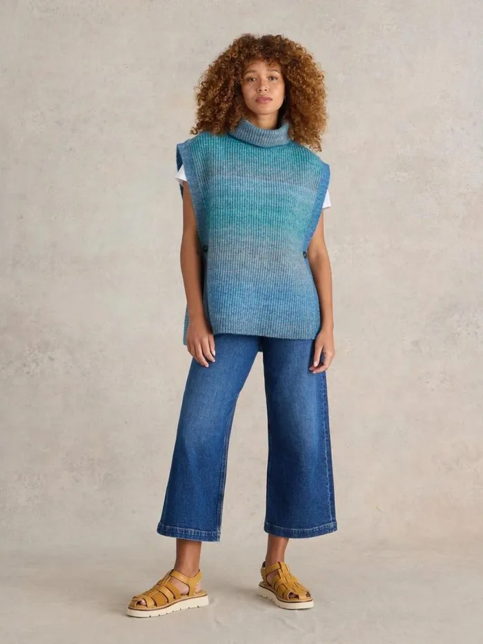 White Stuff Knitwear Spacedye Knitted Poncho Blue Multi 8211 Women
