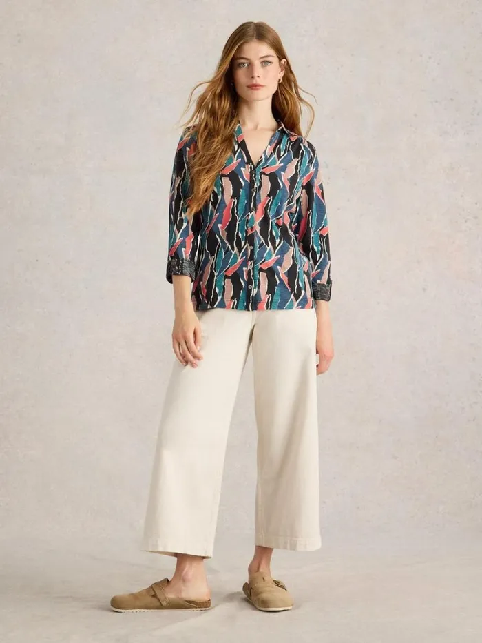 White Stuff Shirts and Blouses ANNIE COLLARED JERSEY SHIRT Navy Print 8211 Women