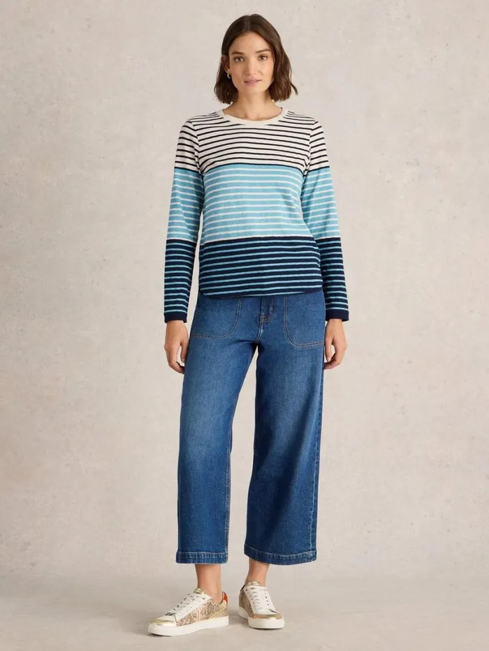White Stuff Shirts and Blouses CREW NECK CLARA TEE Blue Multi 8211 Women