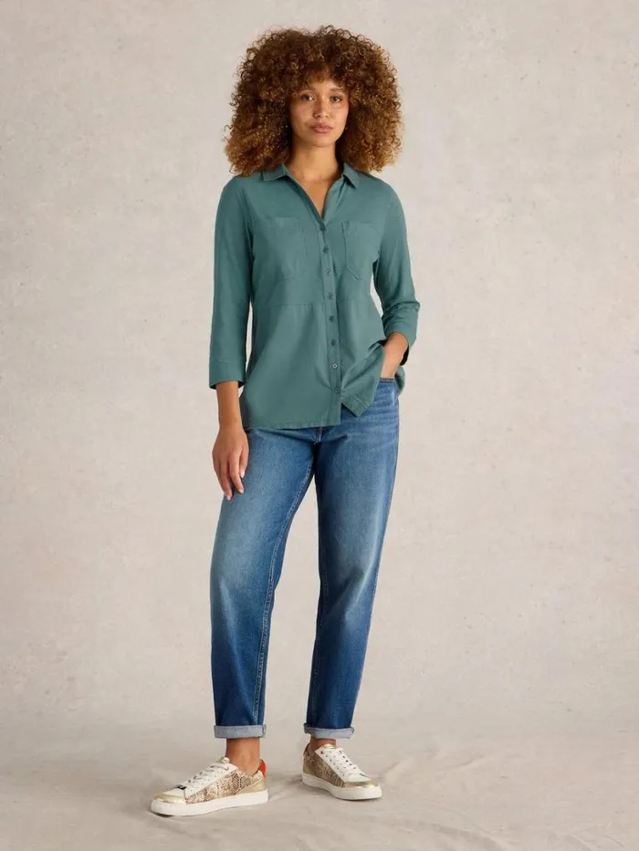 White Stuff Shirts and Blouses MISSY LONGLINE MIX SHIRT Dusty Green 8211 Women