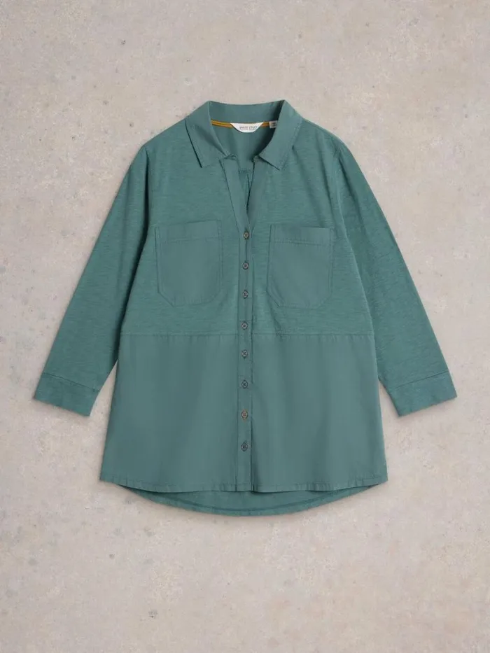 White Stuff Shirts and Blouses MISSY LONGLINE MIX SHIRT Dusty Green 8211 Women