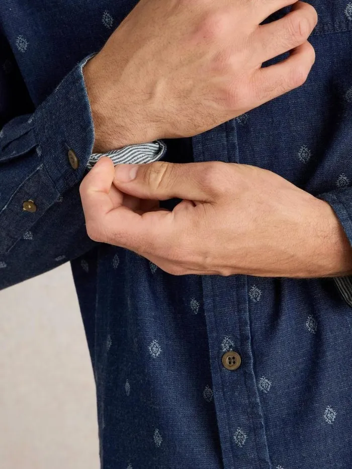 White Stuff Shirts Denim Dobby Shirt Indigo Blue 8211 Men