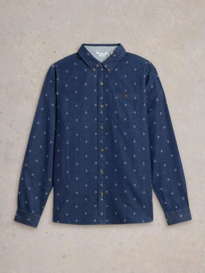 White Stuff Shirts Denim Dobby Shirt Indigo Blue 8211 Men