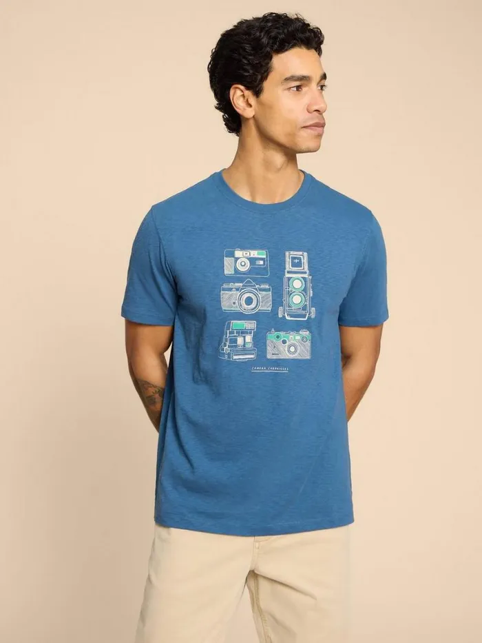 White Stuff TShirts Camera Chronicles Graphic Tee Blue Print 8211 Men