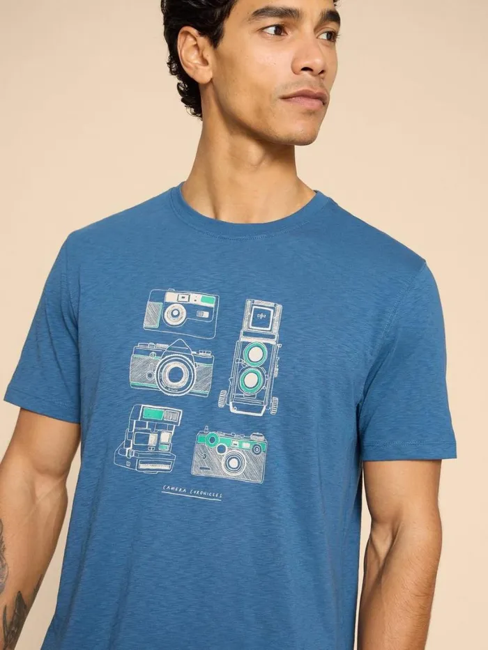 White Stuff TShirts Camera Chronicles Graphic Tee Blue Print 8211 Men