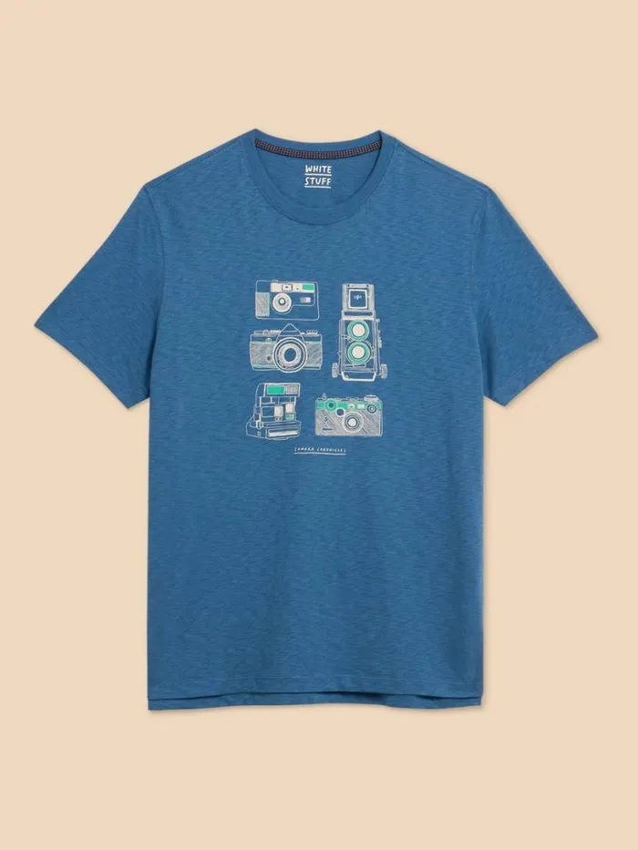 White Stuff TShirts Camera Chronicles Graphic Tee Blue Print 8211 Men