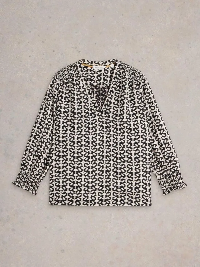 White Stuff Tops and Tees Elisa Mid Sleeve V Neck Top Black Print 8211 Women White Stuff Tops and Tees Elisa Mid Sleeve V Neck Top Black Print 8211 Women